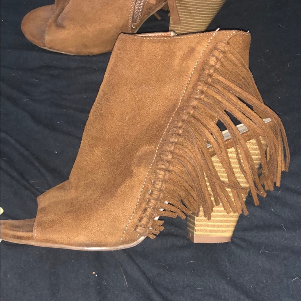 Brown open toed booties
